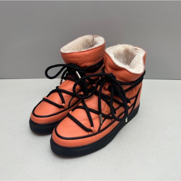 Anthropologie Inuikii Nappa Wedge Boots Size 40 Coral Orange $440